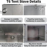 Titanium alloy tent wood stove for camping, 2 kilograms, foldable, lightweight and compact portable heat tent stove, comes with a 2.2-meter chimney, suitable for winter backpacking camping.