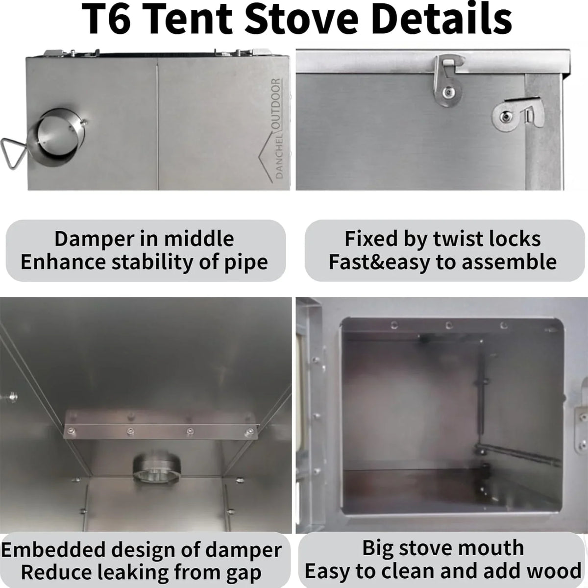 Titanium alloy tent wood stove for camping, 2 kilograms, foldable, lightweight and compact portable heat tent stove, comes with a 2.2-meter chimney, suitable for winter backpacking camping.