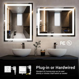 LED wall-mounted makeup mirror with lights - suitable for wall-mounted large makeup tables. Features intelligent touch buttons, anti-fog, water resistance, adjustable dimming, color adjustment, and magnifying glass function.