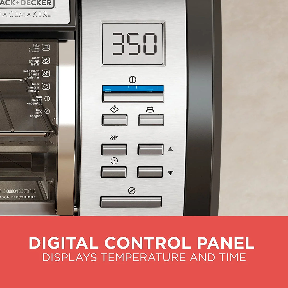 BLACK DECKER SpaceMaker Under-Counter Toaster Oven, Digital Controls, Black/Stainless Steel, Fits 9-测-- Pizza, TROS1000D