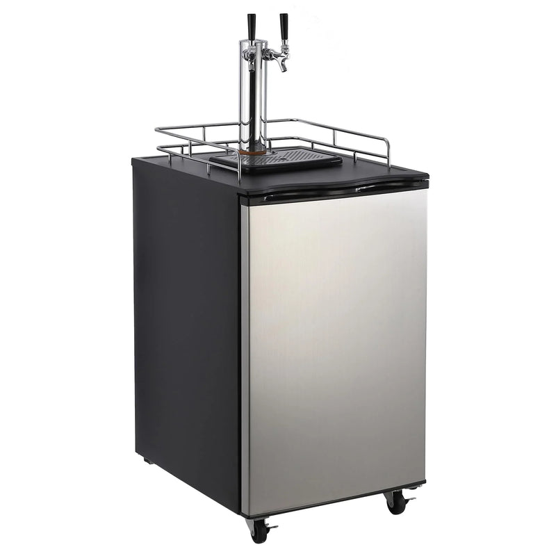 Beer Kegerator, Dual Tap Draft Beer Dispenser, Full Size Stainless Steel Keg Refrigerator With Drip Tray, CO2 Cylinder, 32°F- 50°F Temperature Control, 170L J2341