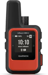 Compact and portable satellite communication device, suitable for hiking use, in orange color