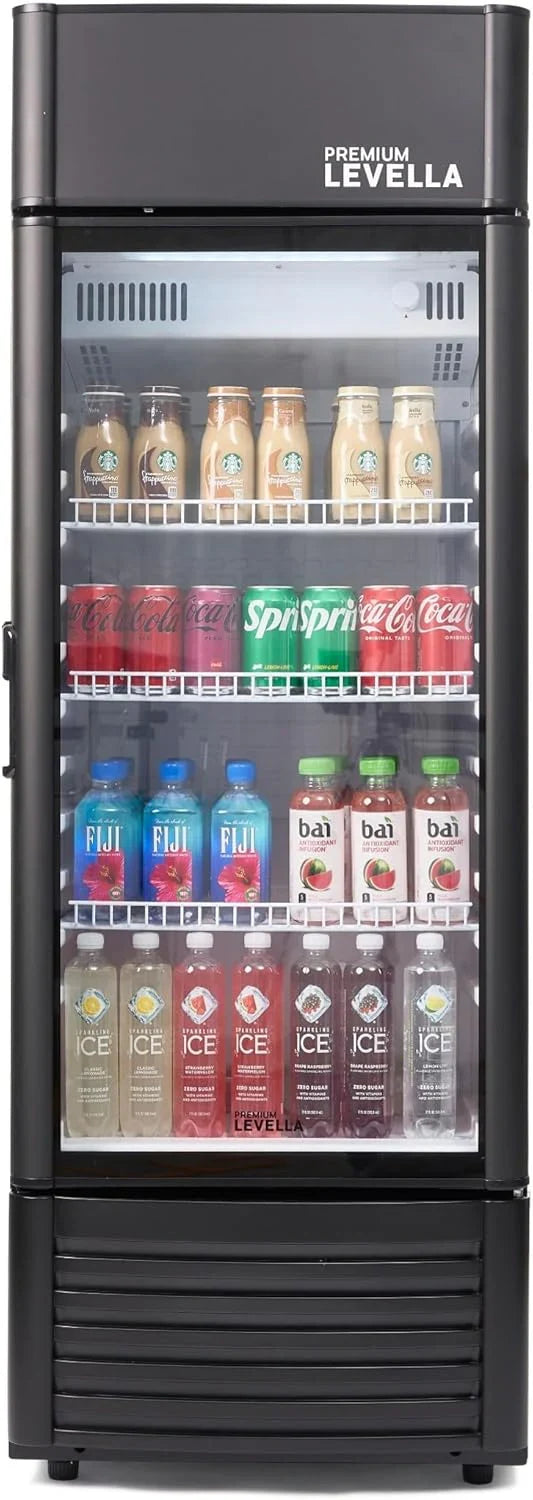 PRF125DX Glass Door Display Refrigerator 12.5 cu ft Commercial Beverage Cooler Merchandiser With Customizable Lightbox - Silver Z7522