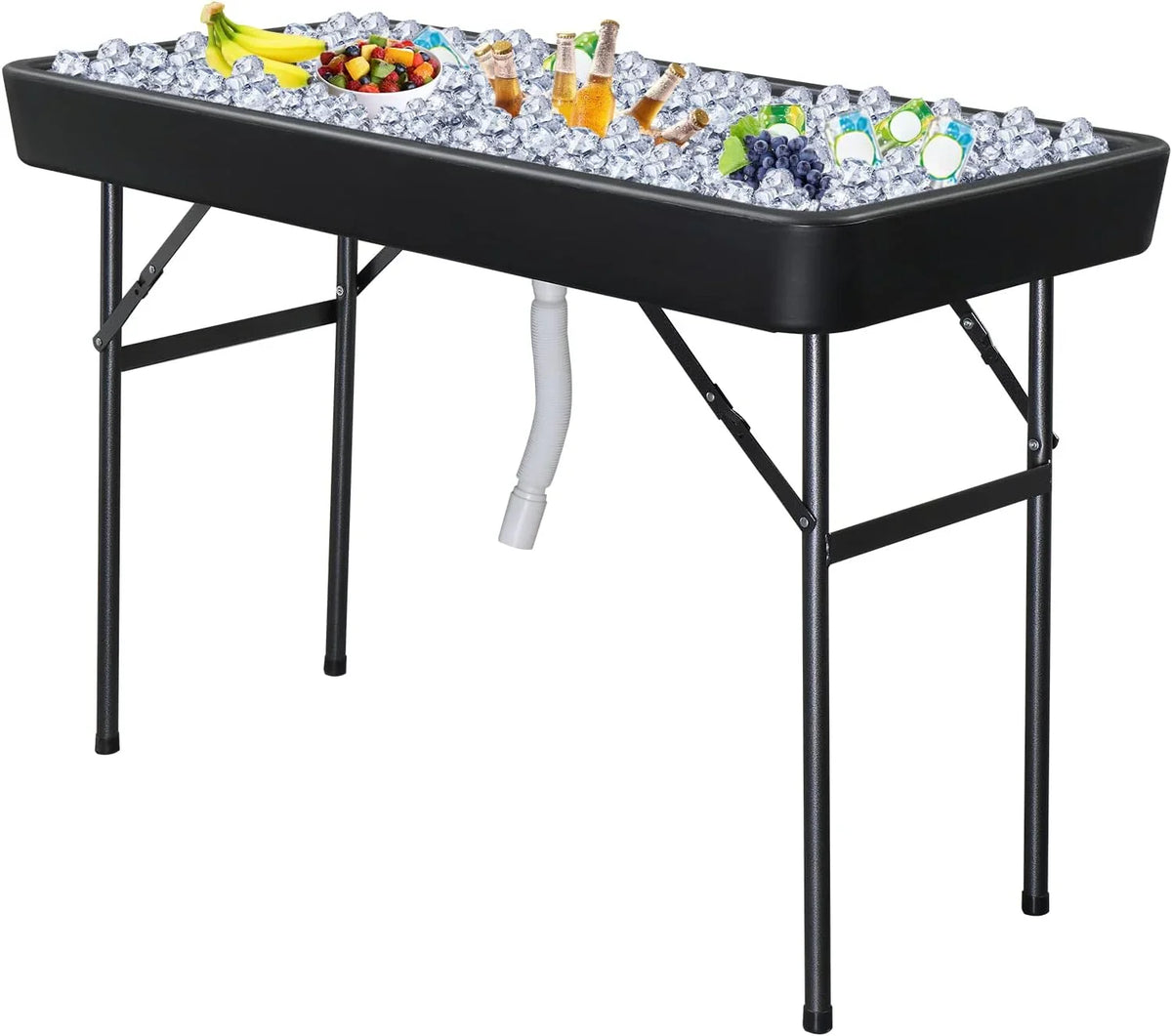 4 feet black ice crystal table, portable rear panel camping fishing cleaning table, plastic material with matching skirt, suitable for parties, barbecues, camping and picnics as an ice chest