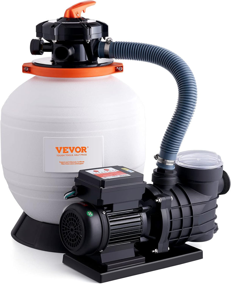 Outdoor swimming pool sand filter pump, 16 inches, 3500 liters/minute, 1 horsepower, swimming pool water pump system and filter kit set, equipped with 6-way multi-interface valve and filter basket, suitable for both household and commercial swimming Y9141