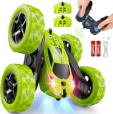 Children's version remote control car (suitable for children over 6 years old), RC car stunt toy, four-wheel drive, double-sided design, 360° rotating remote control, with headlights, is a birthday or Christmas gift for boys aged 6, 7, 8, 9, 10, 11