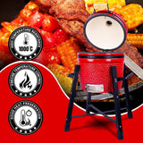 Ceramic Kamado Charcoal BBQ Grill and Smoker, Stainless Steel Grates -15" Ceramic with Tall Stand (GREEN)
