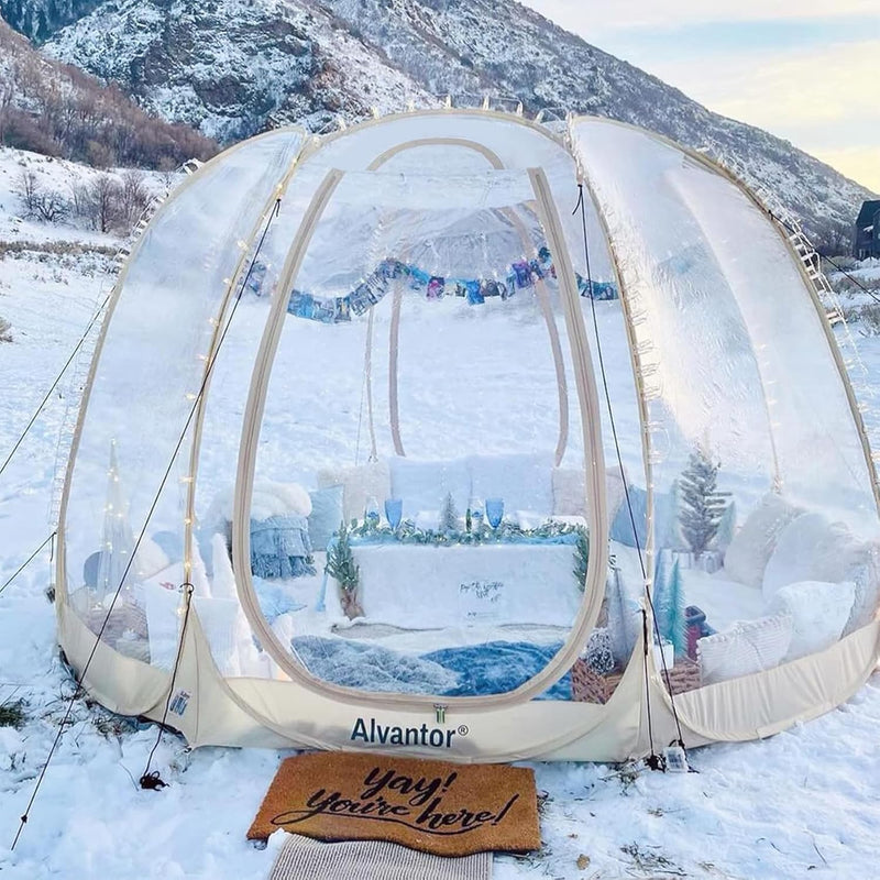 Pop-up bubble tent - Large extra-large rainproof shelter - Warm camping tent - Winter tent - Light gray F3680