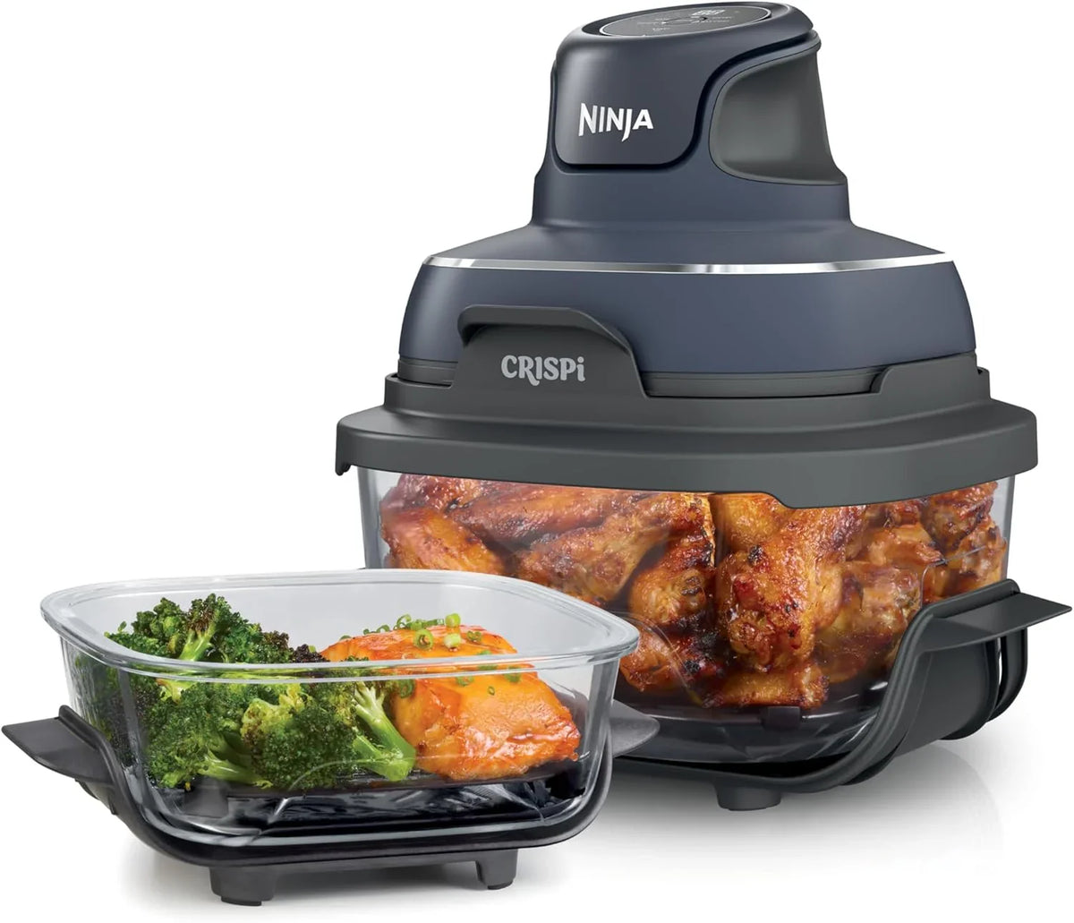 Air fryer can be used in conjunction with microwave ovens, refrigerators and dishwashers. It is made of non-toxic glass material and features a portable cooking system with a capacity of 4 gallons. It comes with 6 glass containers and a sealing lid