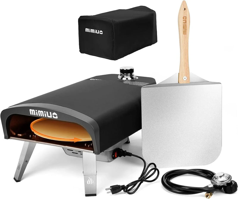 Outdoor gas pizza oven, portable propane pizza grill, equipped with an automatic rotation system and pizza stone K2724