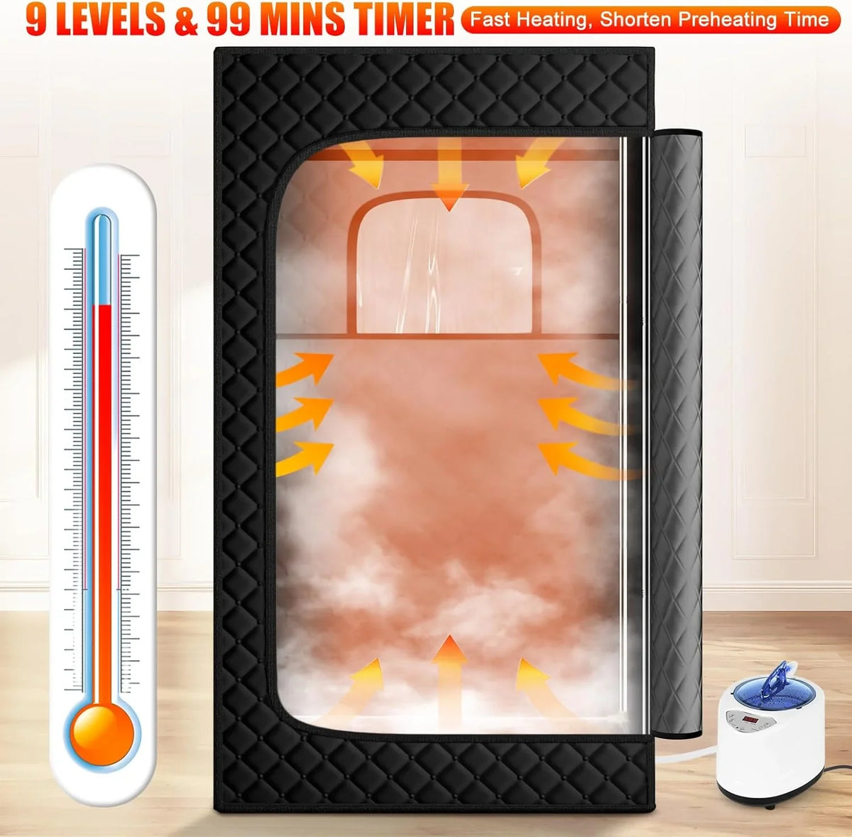 Upgraded Sauna Box for Relaxation, Detoxification, Portable Steam Sauna for Home with Steamer, 9 Levels, 2.6’ x 2.6’ x 5.9’