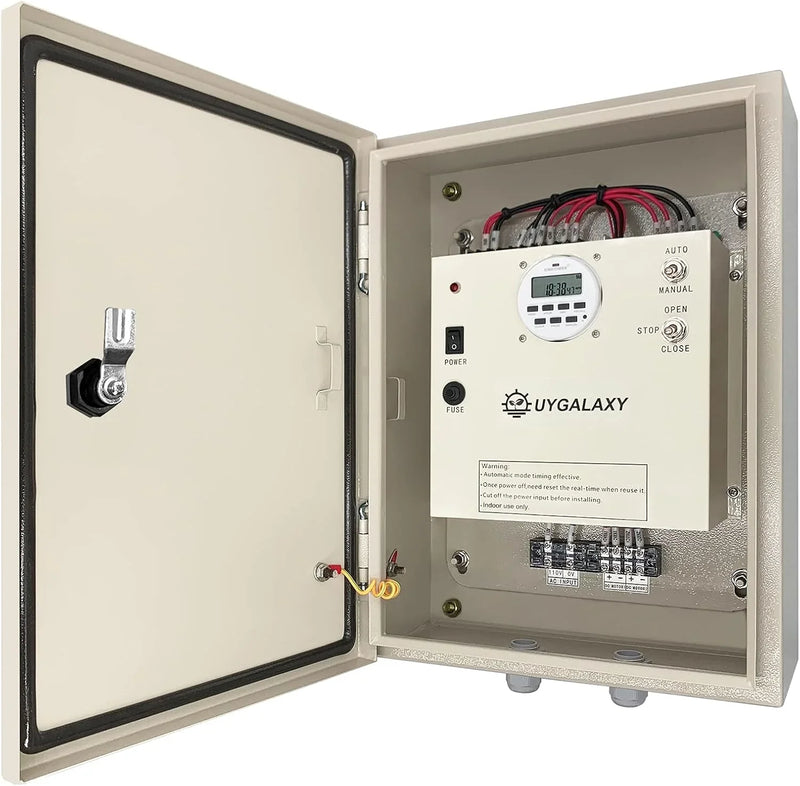 Electrically controlled timer for greenhouse roller shutters (for ventilation) uses an AC 110V to DC 24V transformer for timing control, enabling the opening or closing of the side top curtains of the greenhouse薄膜. D2478