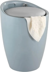Bathroom stool with laundry basket, storage stool with soft padded seat, white stool for laundry sorting and storage, size 14.2 x 19.9 x 14.2 inches, white, 1-piece set