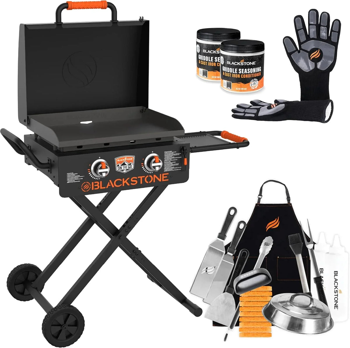 22 Inch Griddle - Portable Omnivore Grill with Flexfold Legs, Includes Accessories, Seasoning, and Griddle Gloves
