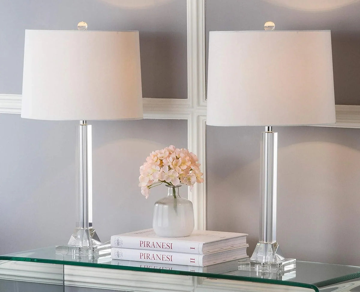 27" Modern Crystal Table Lamp 2-Pack with Linen Shade for Bedroom Living Room Home Office Desk Nightstand with LED Bulb Suitable Room, Dormitory, Office