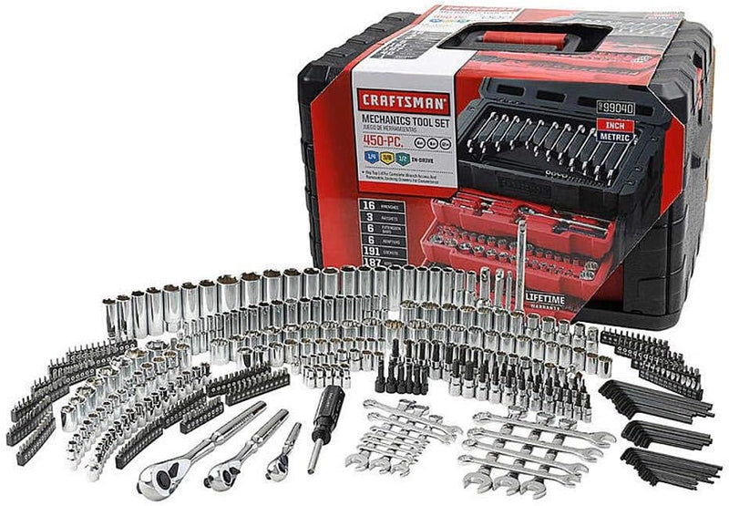 450-Piece Mechanics Tool Set, Ratchet Socket Hand Wrench Toolset T9489