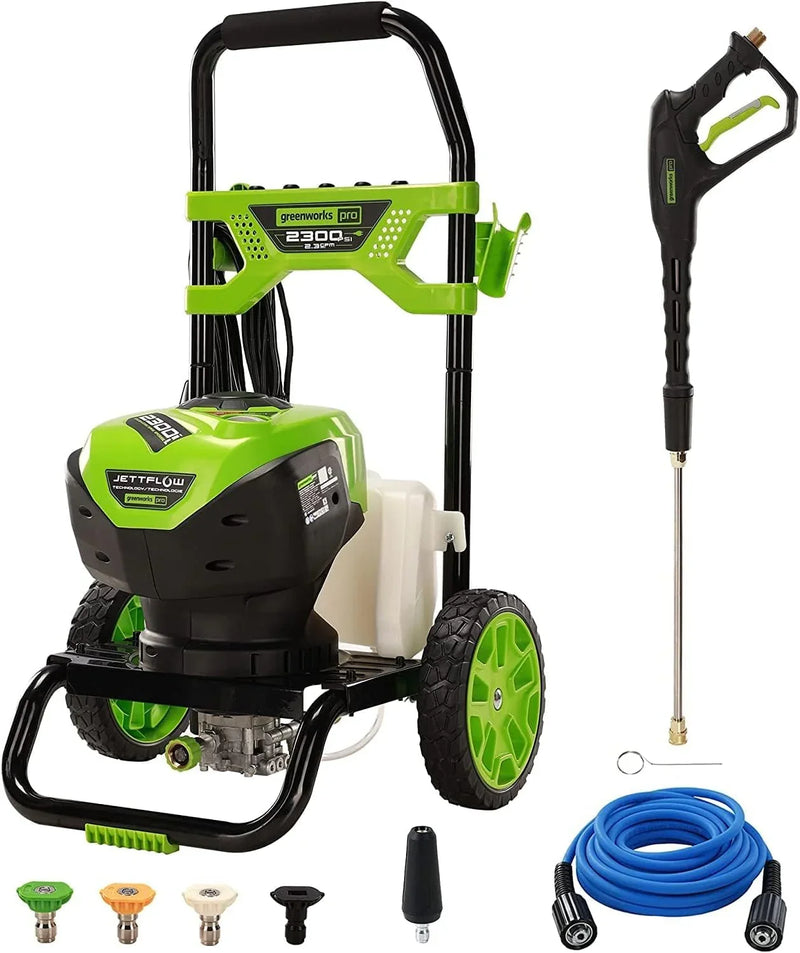 2300 pounds/square inch true brushless electric high-pressure cleaning machine (2.3 gallons/minute), 25 feet hose, quick-connect nozzle, 15°, 24°, 40° soap nozzles and turbine nozzle I7930