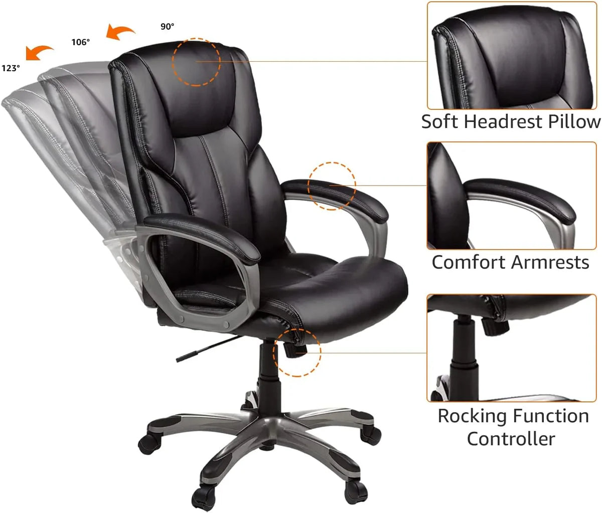 High-back executive office chair, adjustable in height, tiltable, rotatable, uniform size, white/mustard color