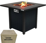 Propane fire pit table, 40,000 watt outdoor square gas fire pit, with lid, weather-resistant metal material, adjustable flame, rock melting set, highly suitable for use on decks, backyards and platforms (30 inches × 30 inches × 11 inches)