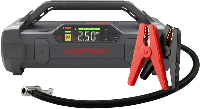 Jump Starter 2000Amp 20000mAh 12V Car Battery Booster Pack for Upto 8L Gas or 6L Diesel, 150 PSI Air Compressor with Damping Technology,Portable Power Bank with Handle Bar and Emergency Light F6506