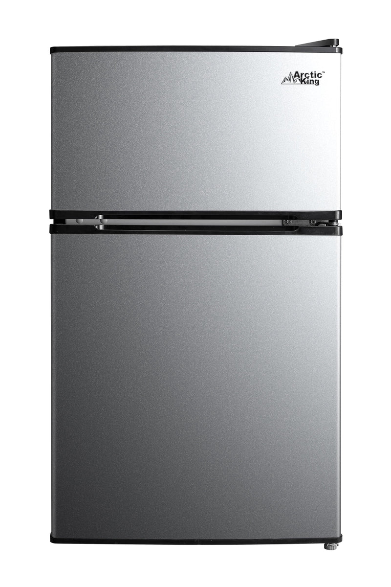 Arctic King 3.2 Cu ft Two Door Mini Fridge with Freezer, Stainless Steel, E-Star N3415