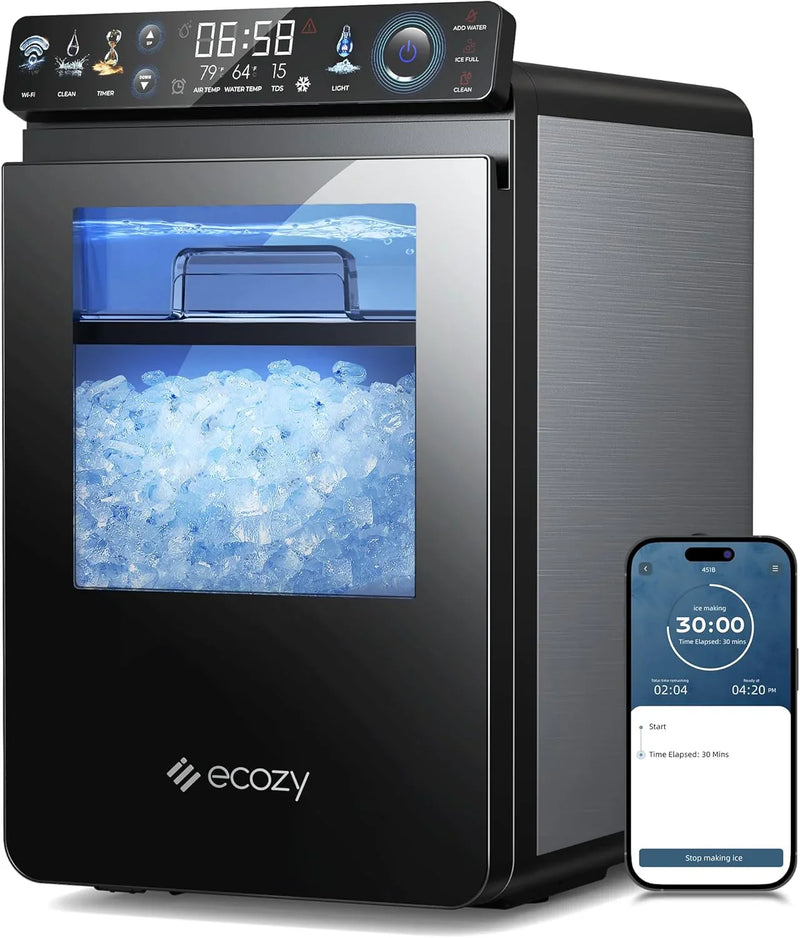Nugget Ice Maker Countertop, Smart Pebble Ice Machine with APP Control, 44 lbs/24H Soft Pellet Chewable Ice with Self-Cleaning, Stainless Steel J3675