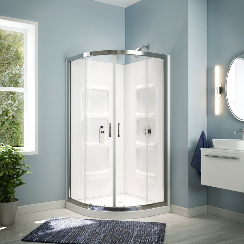 Bath Taylor Frameless Acrylic Base & Walls Shower Enclosure Kit with Sliding Door & Shelves, White J9152