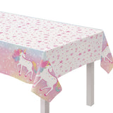 Unicorn Rectangle Plastic Reusable Table Cover, Pink/White, 54 x 96-in