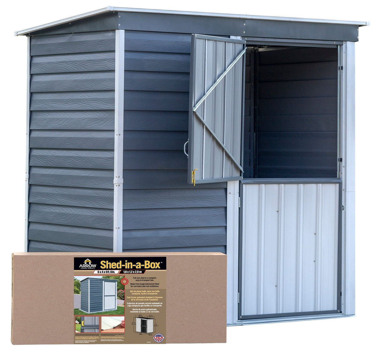 Arrow Shed-in-a-Box Steel Storage Shed, Charcoal/Cream, 6-ft x 4-ft