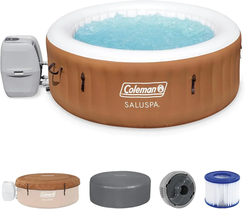 SaluSpa Miami AirJet 2 to 4 Person Round Inflatable Hot Tub Portable Outdoor Spa with 120 Soothing AirJets and Insulated Cover, Black X5499