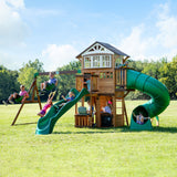 Kids' Bristol Point Cedar Wood Swing Set with Swing Beam, Upper & Lower Fort, Rock Wall & Slide Play for up to 11 Kids