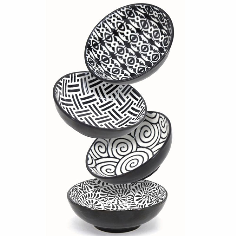 Black & White Patterned Mini Bowls Set, 8-cm, 4-pc V9249