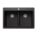 Liven 33-in 50/50 Double Bowl Dual Mount Kitchen Sink with Low Divide, Anthracite