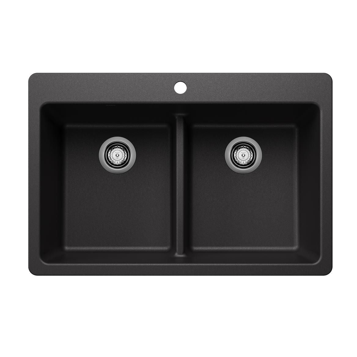 Liven 33-in 50/50 Double Bowl Dual Mount Kitchen Sink with Low Divide, Anthracite