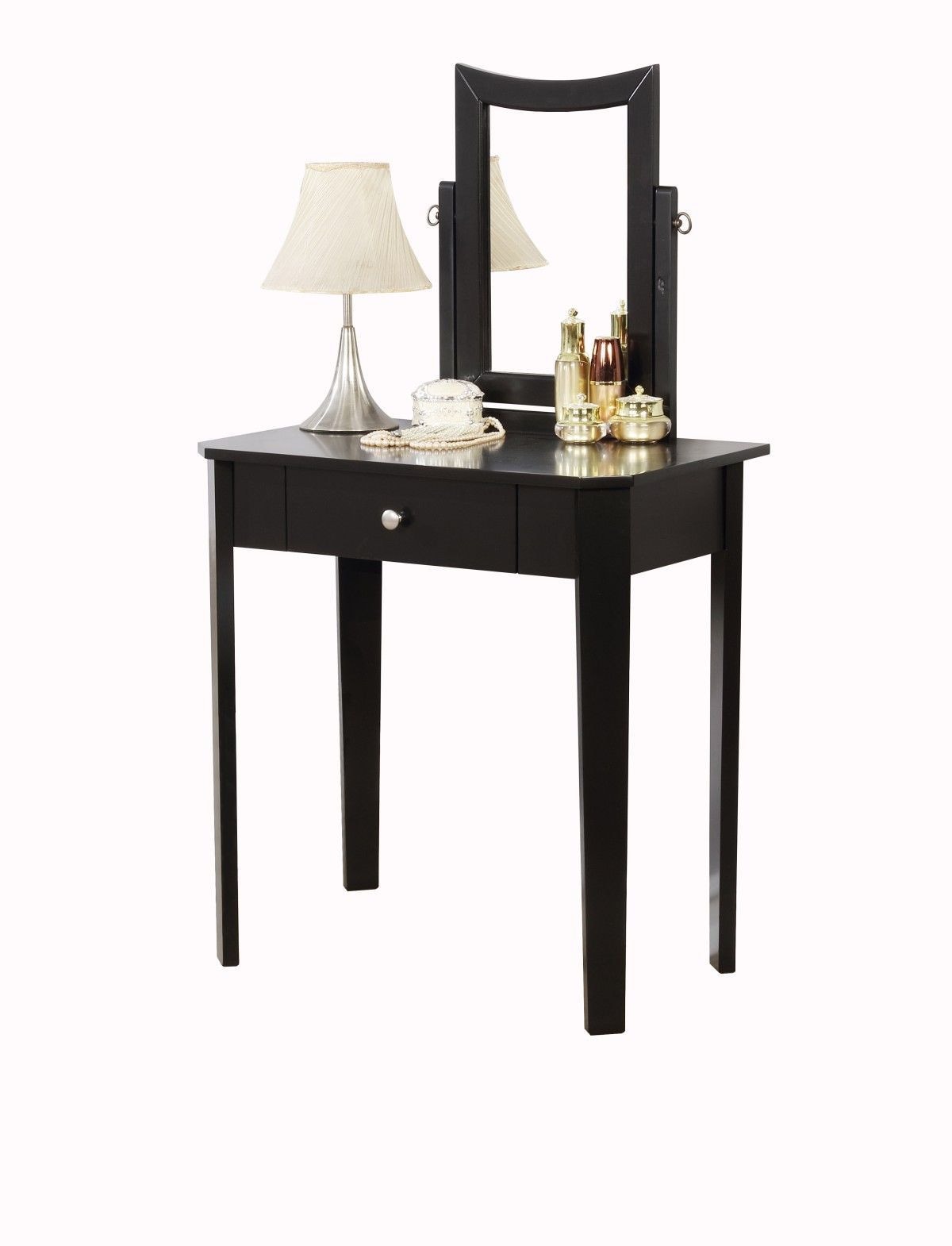 Celah 1-Drawer Black Dressing Table Makeup Vanity Set with Stool and Mirror