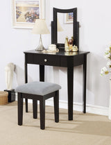 Celah 1-Drawer Black Dressing Table Makeup Vanity Set with Stool and Mirror