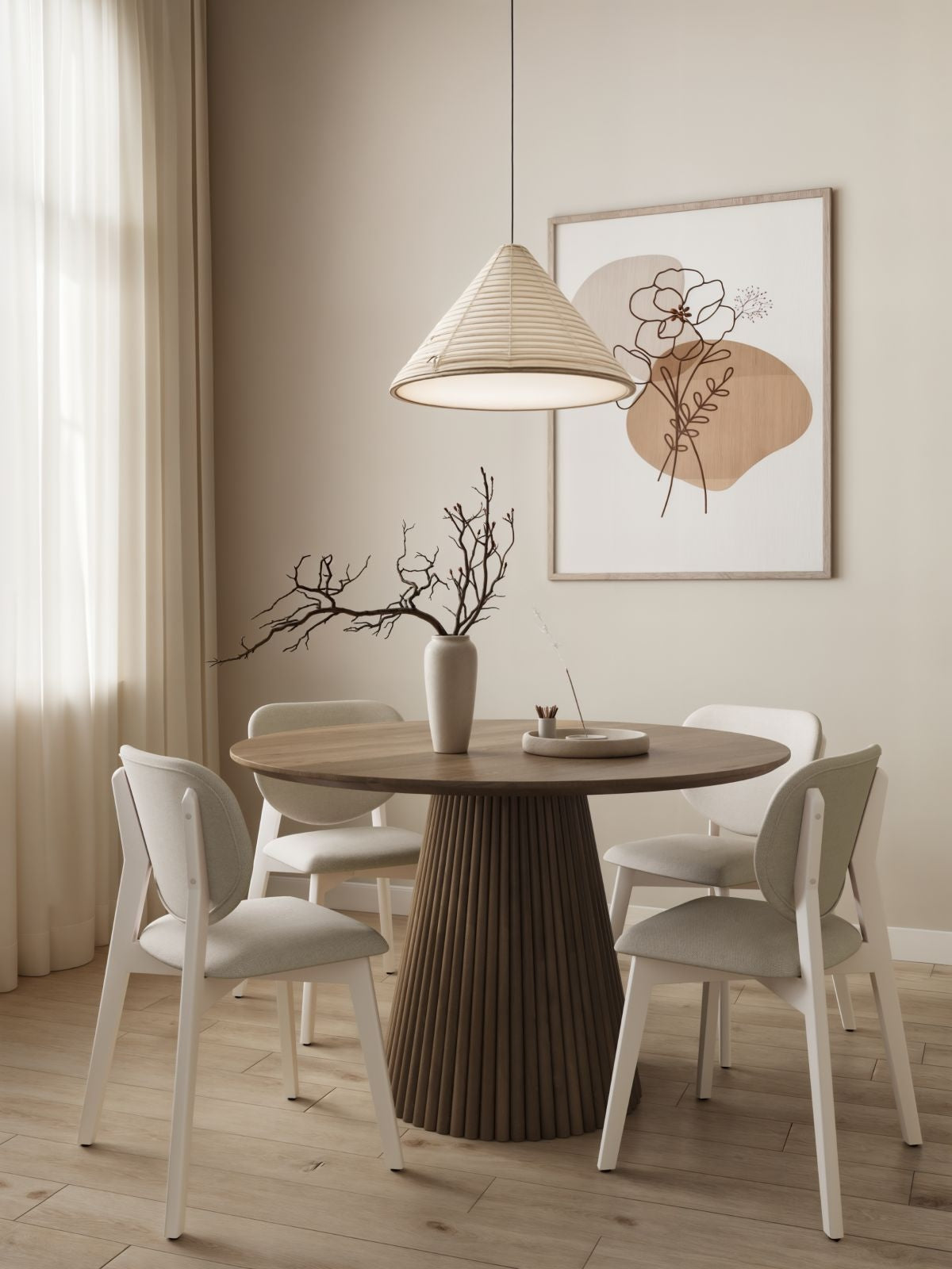 Dua Cream Fabric Upholstered Dining Chair with Curved Backrest, 2-pc