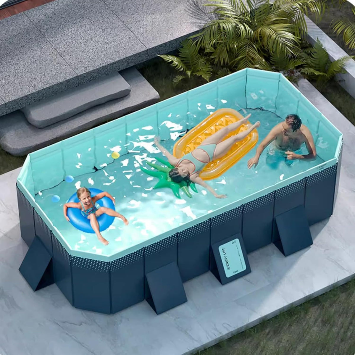 Pool Above Ground/Wood Frame Swimming Pools, 5feet/ 6foot/ 7ft/ 8ft/ 9ft/ 13ft Long Outdoor Mini Large Rectangular Pool for Indoor Outdoor Backyard Home, Toddler Adults Relax Pool (Size: 1.6x1.2x0.