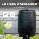 RTS Home Accents 50-Gallon ECO Rain Barrel Made with 100% Recycled Plastic, Flat Back Rain Water Collection Barrel, Black