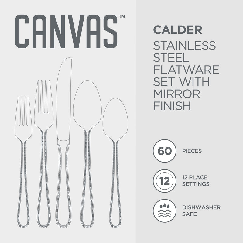 CANVAS Beaded Edge Flatware Set, Serves 12, 60-pc J2039