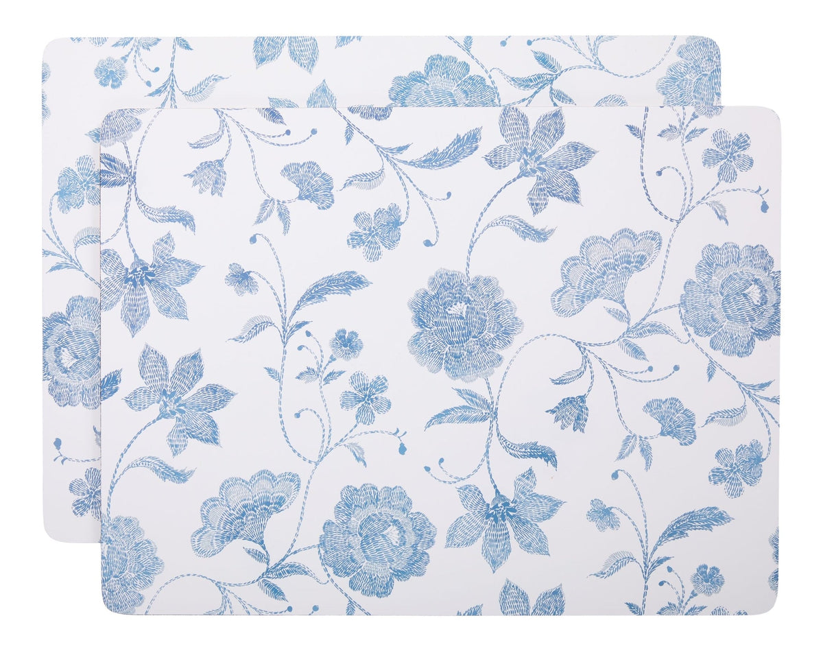 CANVAS Blue Floral Rectangle Cork Placemat Set, Multi-Coloured, 11-in x 15-in, 2-pk