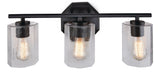 CANVAS Bridgewater 3-Light Vanity Light Fixture with Rippled Glass Shade, Black