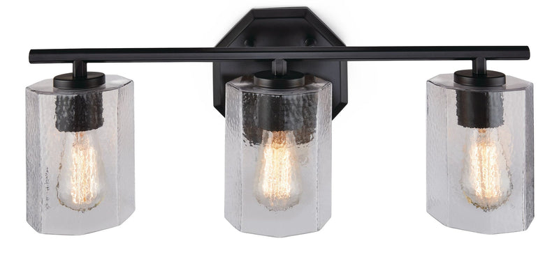 CANVAS Bridgewater 3-Light Vanity Light Fixture with Rippled Glass Shade, Black C1820