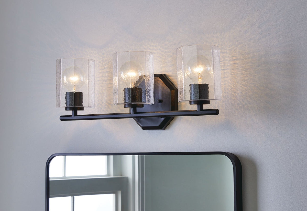 CANVAS Bridgewater 3-Light Vanity Light Fixture with Rippled Glass Shade, Black