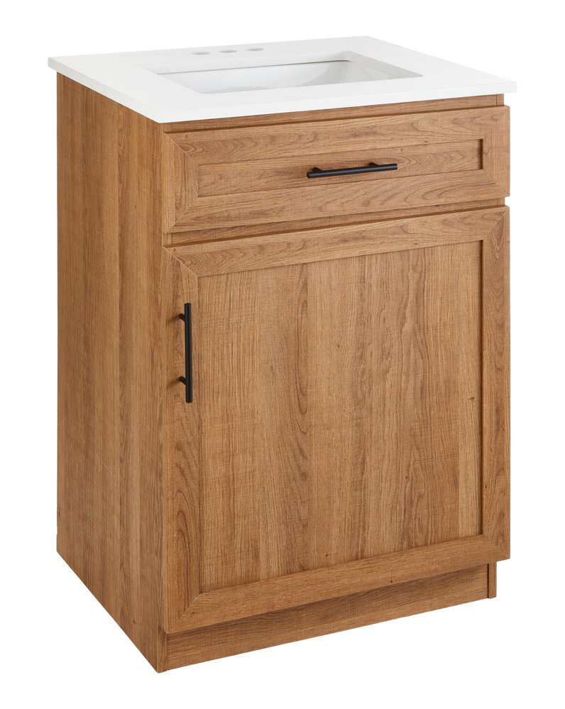 CANVAS Danville Single Door Single Sink Stone Top Bathroom Vanity, Honey Oak, 24-in N2115