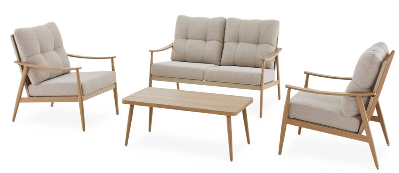 CANVAS Elmvale Outdoor Patio Conversation Set with Rattan Back and Tufted Cushions, Tan, 4-pc A573