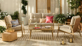 CANVAS Elmvale Outdoor Patio Conversation Set with Rattan Back and Tufted Cushions, Tan, 4-pc