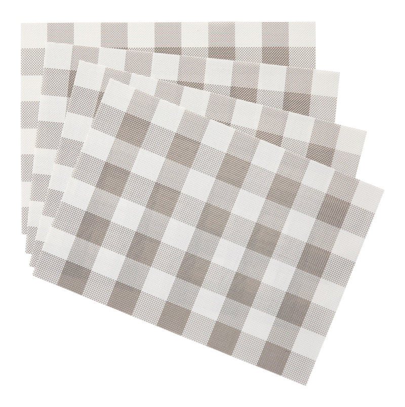 CANVAS Gingham Plaid Checkered Rectangle Placemat, Silver/Ivory, 13-in x 18-in, 4-pk C5163