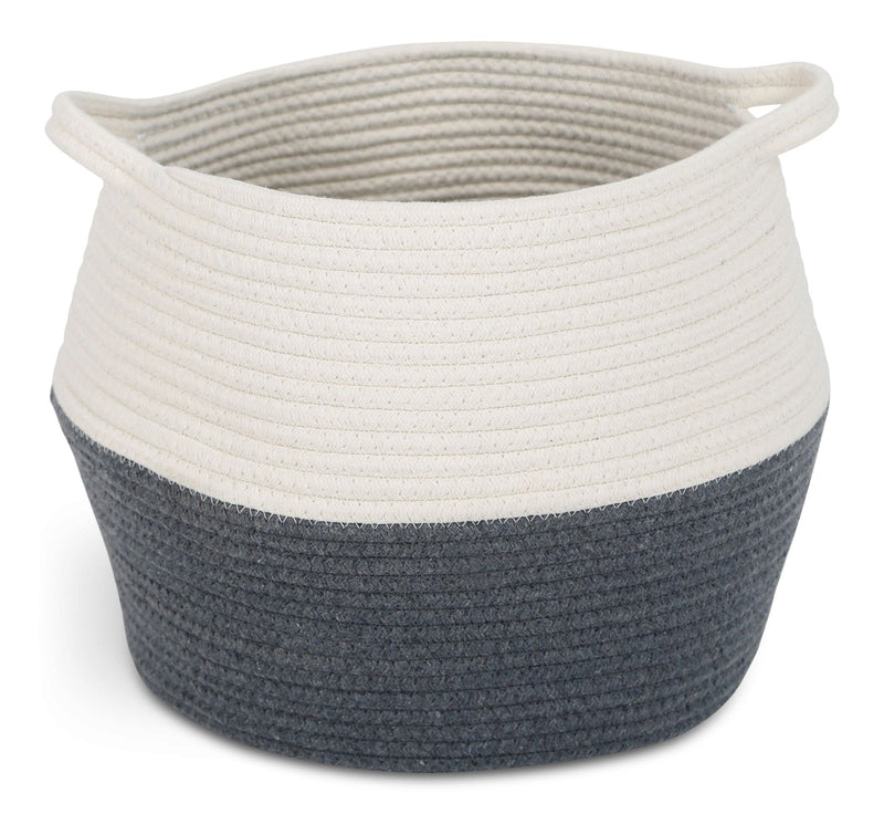 CANVAS Henley Round Rope Basket, White/Grey, 12.6 x 12.6 x 11.8-in D4041