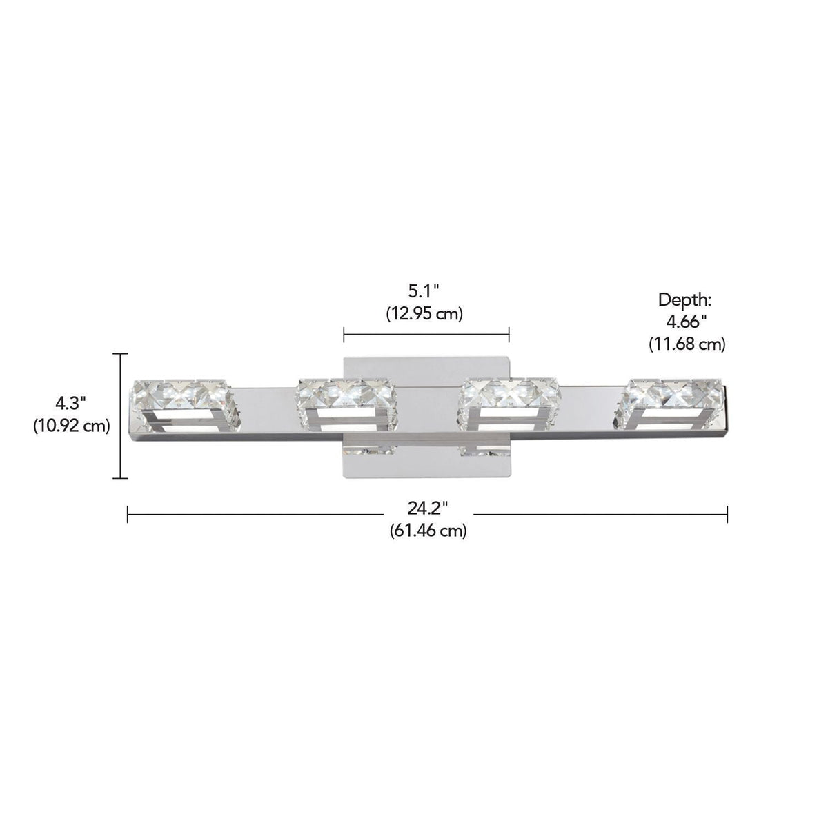 CANVAS Isabella 4-Light Crystal Design LED Vanity Light Fixture, Chrome